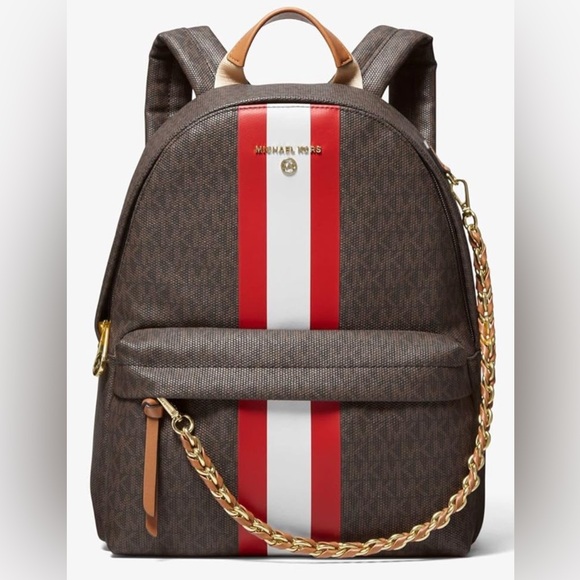 Michael Kors Brown Backpack with Red and White Accents - Picture 1 of 2